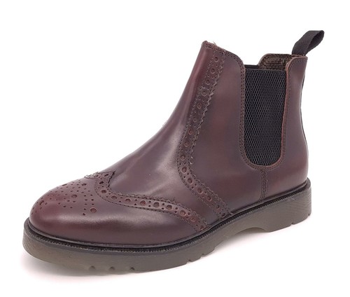 Mens leather brogue chelsea - leather,