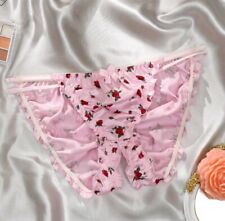 Open Split Bottom Crotchless Womans Floral Satin Panties Knickers CD TV L 12-14
