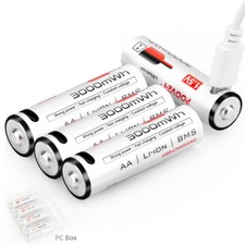 AA Battery BMS Rechargeable USB Type-C Lithium-Ion Li-Ion 1.5v 3200mWh + Cable
