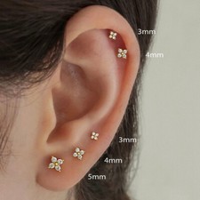 Stud Earrings Gold Crystal Flower Small Tiny Dainty Elegant Floral Women Gift UK
