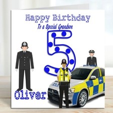 Personalised Boys Birthday Card Police and Police car around a dotted number