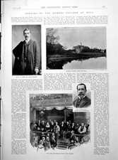 Antique Print Hymers College Hull Opening Ludlow Castle Feathers Inn 1893 19th