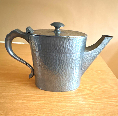 Hammered silver metal tea pot - silver,