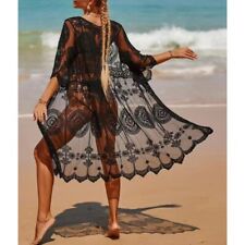 Cardigan Beachwear Loose Kimono Sheer Floral Lace Bikini Cover Up