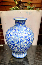 Large persian middle Eastern blue and white pottery vase Handpainted 