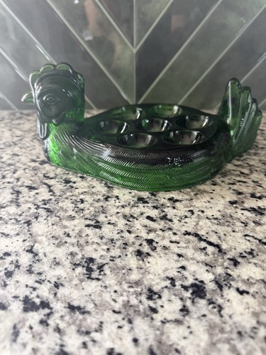Vintage green glass chicken - vintage,