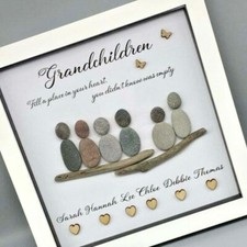 Grandchildren pebble art, personalised box frame gift for grandparents 