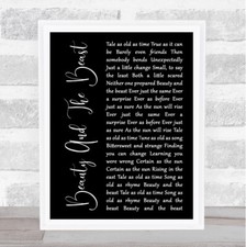 Beauty And The Beast Black Script Song Lyric Quote Print