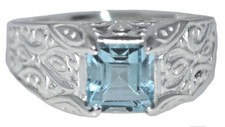 925 Sterling SILVER Blue Topaz Gents Ring, Mens Real Gem Band All Sizes upto Z+3