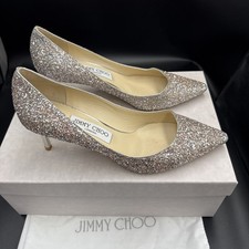 Jimmy Choo Romy 60 Pink Silver Coarse Glitter Mid Heels Shoes Size Uk 5 Eu 38