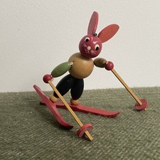 Vintage Wooden Bead Skier