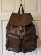 Large Brown Genuine Leather & Quilted Nylon Backpack Rucksack Bag