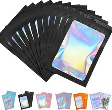 50pcs Mylar Holographic Bags 20x30cm,Black Smell Proof Mylar Bags Resealable Swe