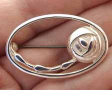 Sterling silver brooch CRM oval Rennie Mackintosh Glasgow Rose style design