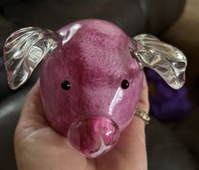 Pretty Pink Glass Pig Heavy Paperweight M/L size  3” Tall 5” Wide 4” Nose 2 Tail