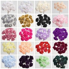 Ribbon Roses Bunch of 12 Miniature Wired Stem Flowers Craft Embellishment