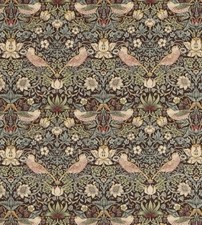 WILLIAM MORRIS CURTAIN FABRIC "Strawberry Thief" 3.6 METRES CHOCOLATE/SLATE