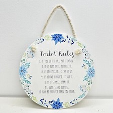 Toilet Rules Wall Plaque Funny Bathroom Sign Wooden Hanging Decor Home Gift