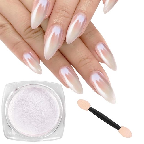 White pearl chrome nail - white,