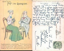 Humorous illustration of a proposal S Hildesheimer Co Ltd 1914 postmark Humour
