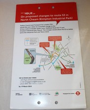 LONDON TRANSPORT / TFL BUS STOP INFO BOARD - CHANGES TO ROUTE S3 NORTH CHEAM