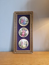 Vintage Walton Ceramics Mounted Cameos. Ladies & Couples. Purple Velvet Surround