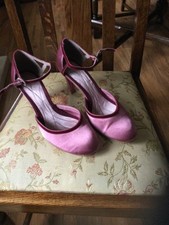Clarks size 5 shoes in Dusky Pink with Berry highlites with an ankle strap .
