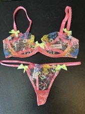 Agent Provocateur Pink Floral Zuri Bra 32C & Thong Size 1 UK 6/8
