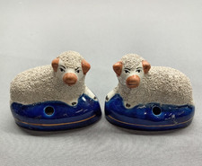 Pair of Staffordshire Pottery Sheep/Lambs - Pen Holder Stand 