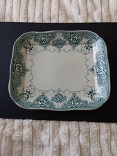 Antique Serving Platter 15x12ins Pre-owned White And Green