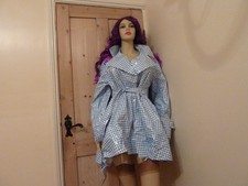 New Montcler Classic Blue And White Checked Gingham Lined PVC/Plastic Raincoat