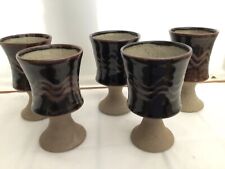 Vintage Studio Art Pottery Wine Goblets / Brown Glaze / Mid-century modern x 5