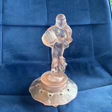 WALTHER & SOHNE Pink Pressed Glass Lady Figure 1930s Art Deco Flower Display