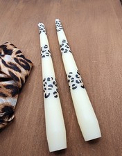 Tapered dinner candles x 2 Hand Painted leopard print 24cm table decor gift