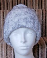 HAND KNITTED ARAN BOBBLE HAT, WOOLCRAFT (STORMCLOUD) Light grey with black flex