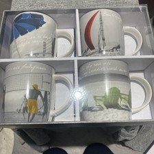 Box Of 4 Beach Theme Mugs Gift  With Bright Colours On Black & White 