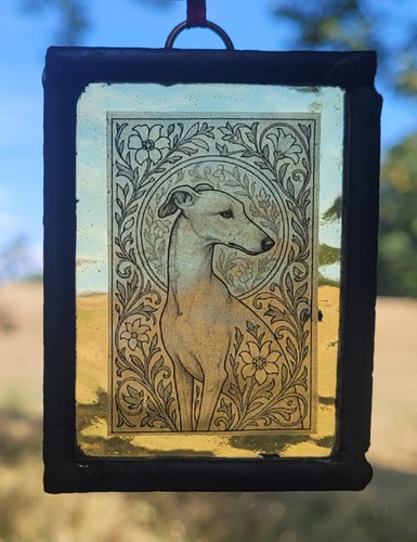 Stained glass greyhound dog - glass,
