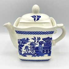 UNBRANDED Blue Willow STYLE Pattern Small Cube Porcelain Tea Pot Service for One