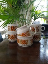 Vintage Sampson Bridgwood Stonedale Tea Set Retro Orange Brown Patt 