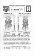 Brentford v Colchester United Reserves Printed Football Programme 2000/01