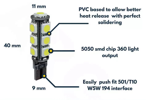 Fit vauxhall t10 501 w5w - t10, 13smd