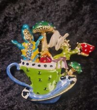Alice In Wonderland Mad Hatters Tea Party Enamel Large Brooch Deco Style Gift 