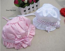 Baby Bonnet - Cotton/Polyester SUN Hat Girls/Toddler Pink/White Polka Dot B916