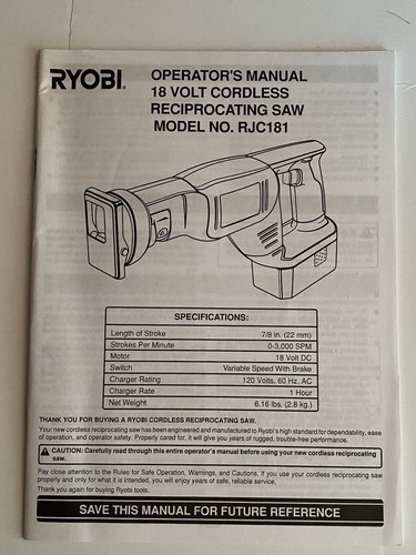 Ryobi reciprocating saw rjc181 - ryobi,
