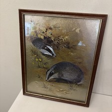 Framed Badger Badgers Dufex foil picture F.A Batteridge 10.5 X 8.5”