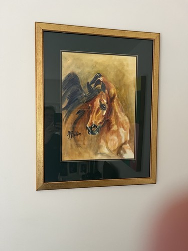 Galloping stallion signed oil - signed,