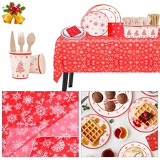 Reusable Christmas Party Supplies Festive Plates Cups Napkins Cutlery Set 138pcs