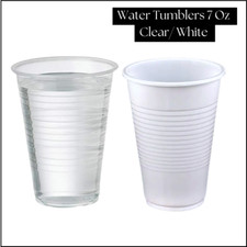 Clear White Plastic Cups Water Vending Machine Drinking Reusable 7 Oz