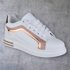 Womens Ladies Glitter Lace Up Flat Low Heel Trainers Pumps Sneakers Shoes Size