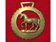 Antique Stamped Horse Brass of a Trotting Horse in a Scolloped Surround #OB23
